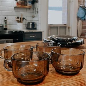🔴 SOLD 🔴 • Vintage PY Industria Argentina Smoke Brown Glass Set •
